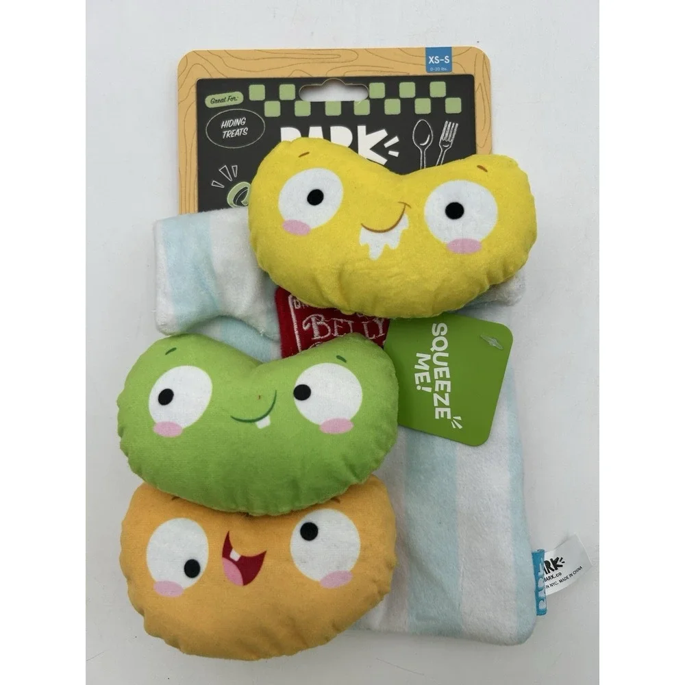Bark Box Lot Of 2 Small Dog Toys Smorgasbark Chips and Belly Beans New
